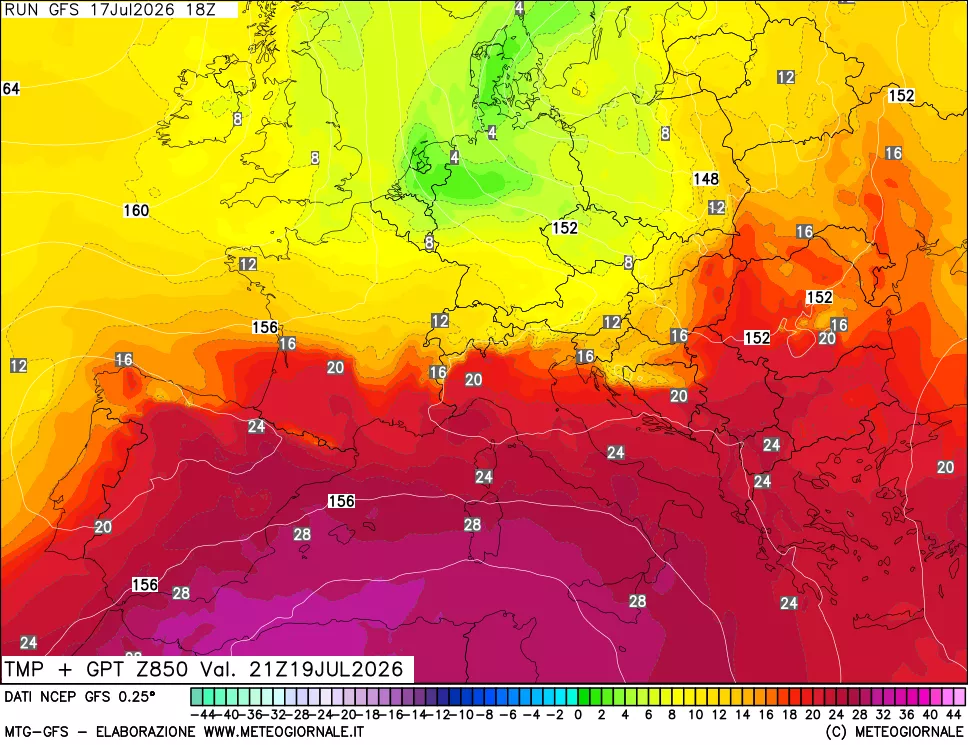 mappa 850 hPa Temp + GPT