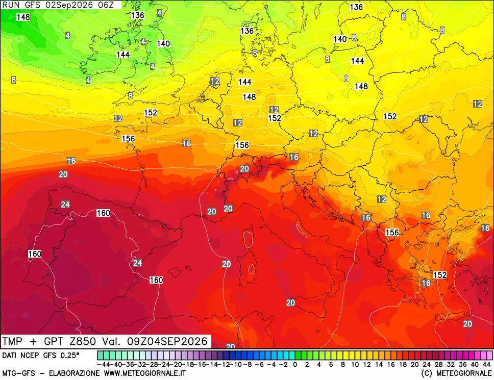 mappa 850 hPa Temp + GPT