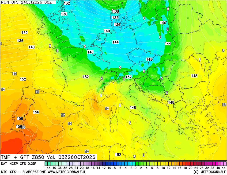mappa 850 hPa Temp + GPT