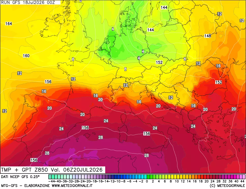 mappa 850 hPa Temp + GPT