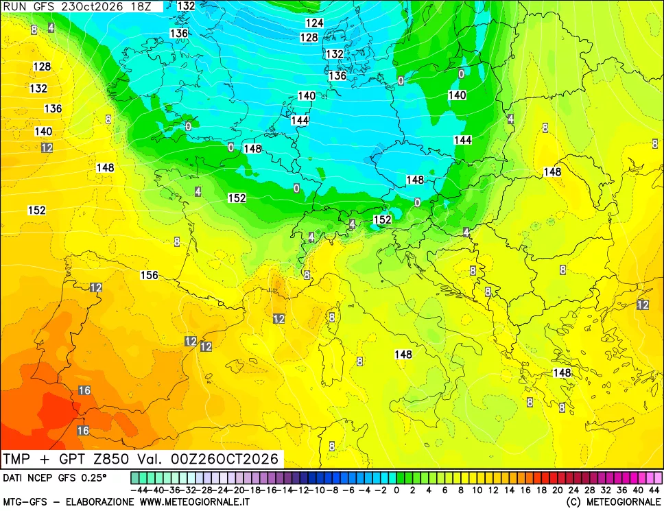 mappa 850 hPa Temp + GPT