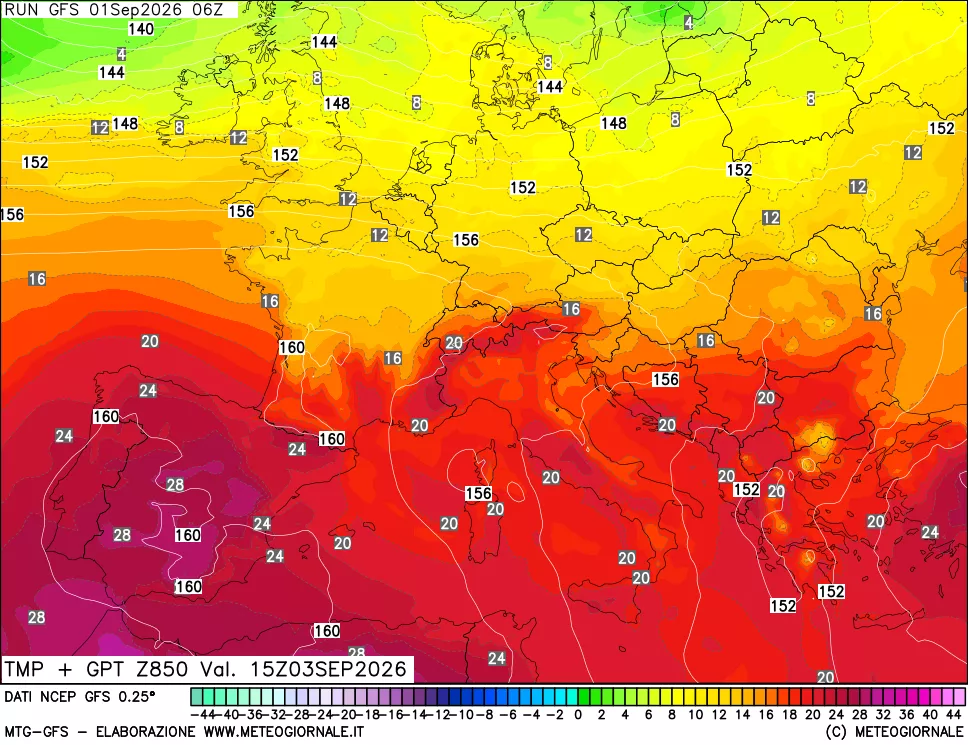 mappa 850 hPa Temp + GPT