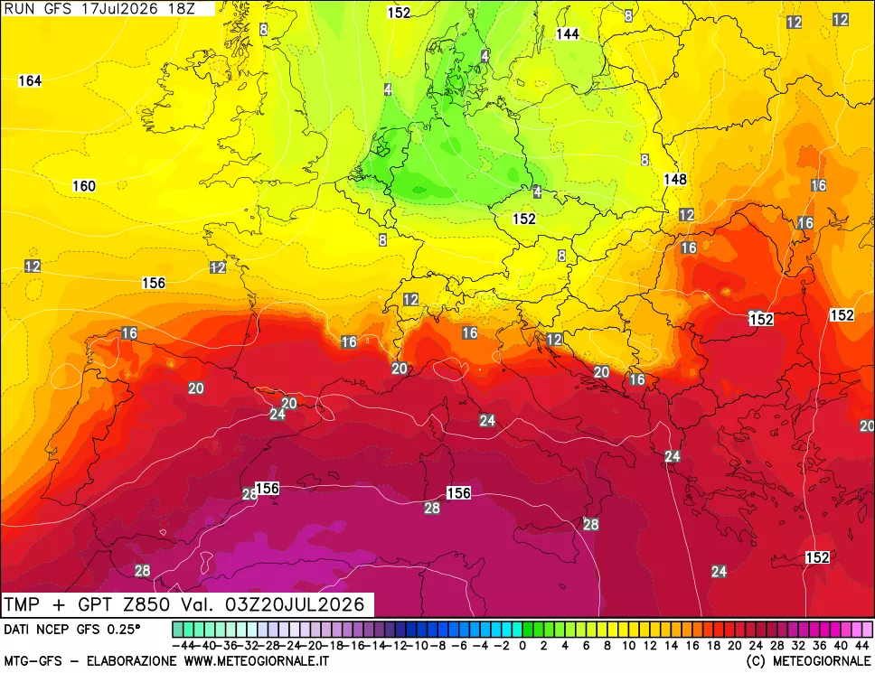 mappa 850 hPa Temp + GPT