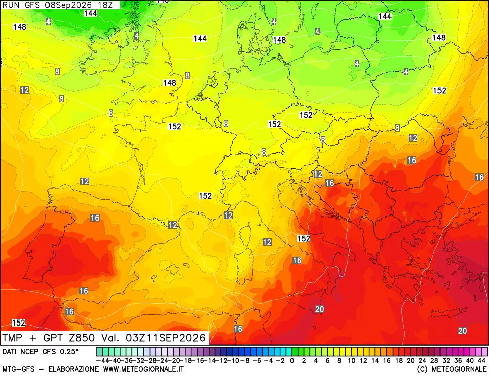 mappa 850 hPa Temp + GPT