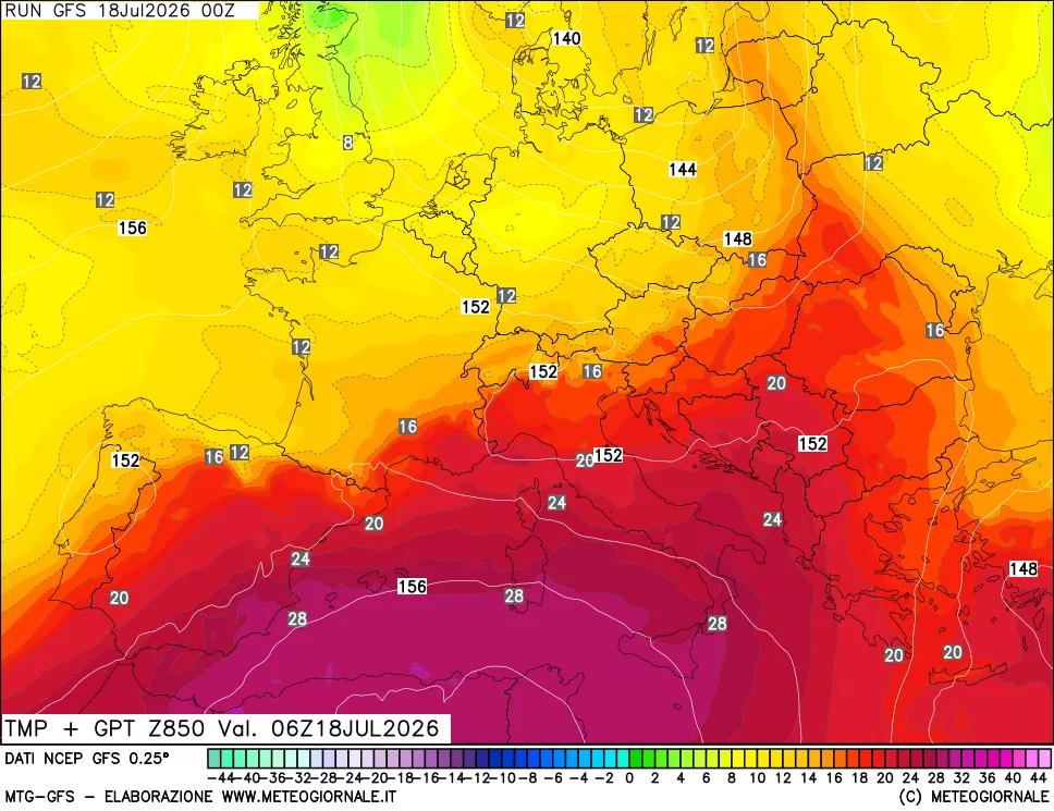 mappa 850 hPa Temp + GPT