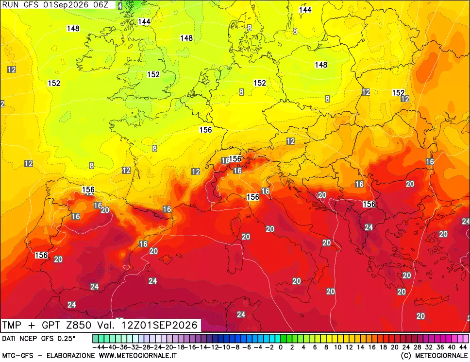 mappa 850 hPa Temp + GPT