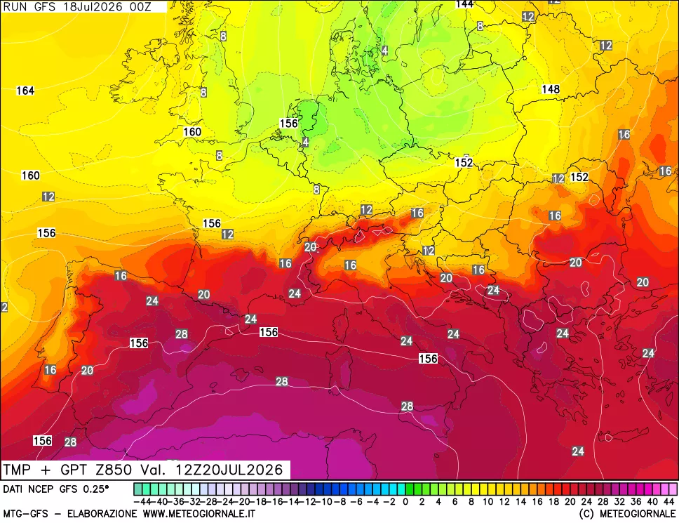 mappa 850 hPa Temp + GPT