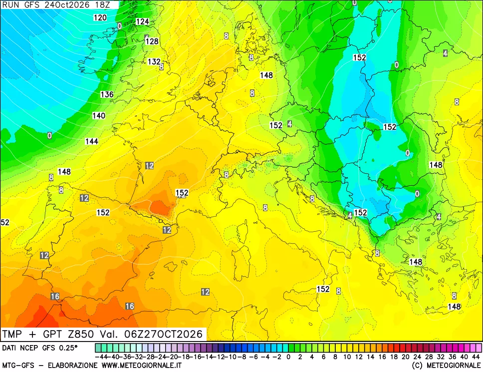 mappa 850 hPa Temp + GPT
