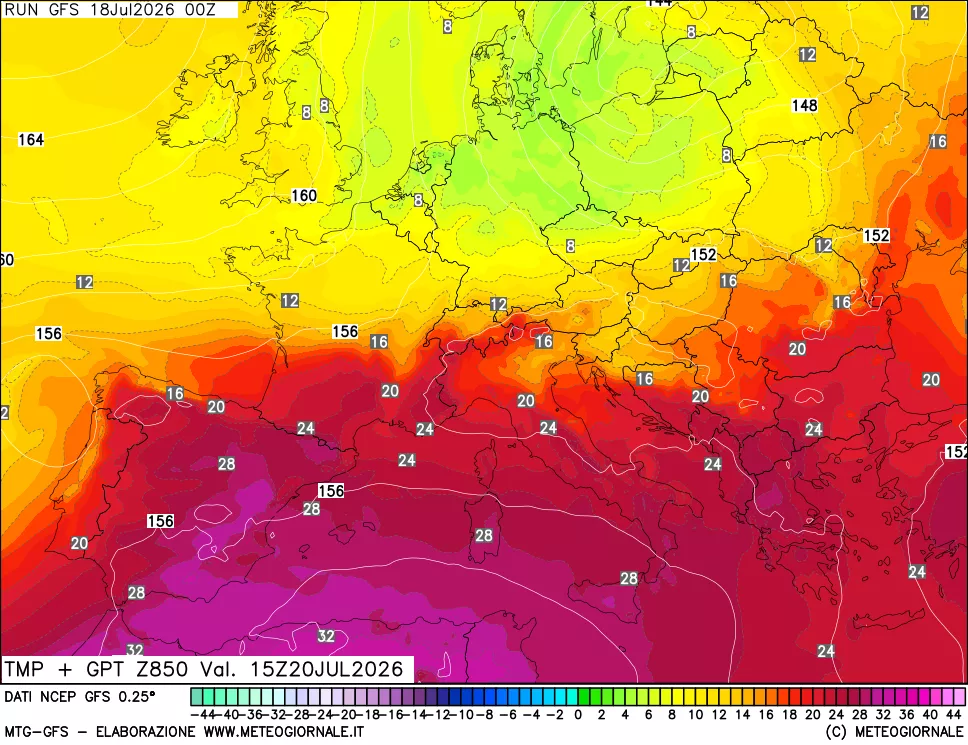 mappa 850 hPa Temp + GPT