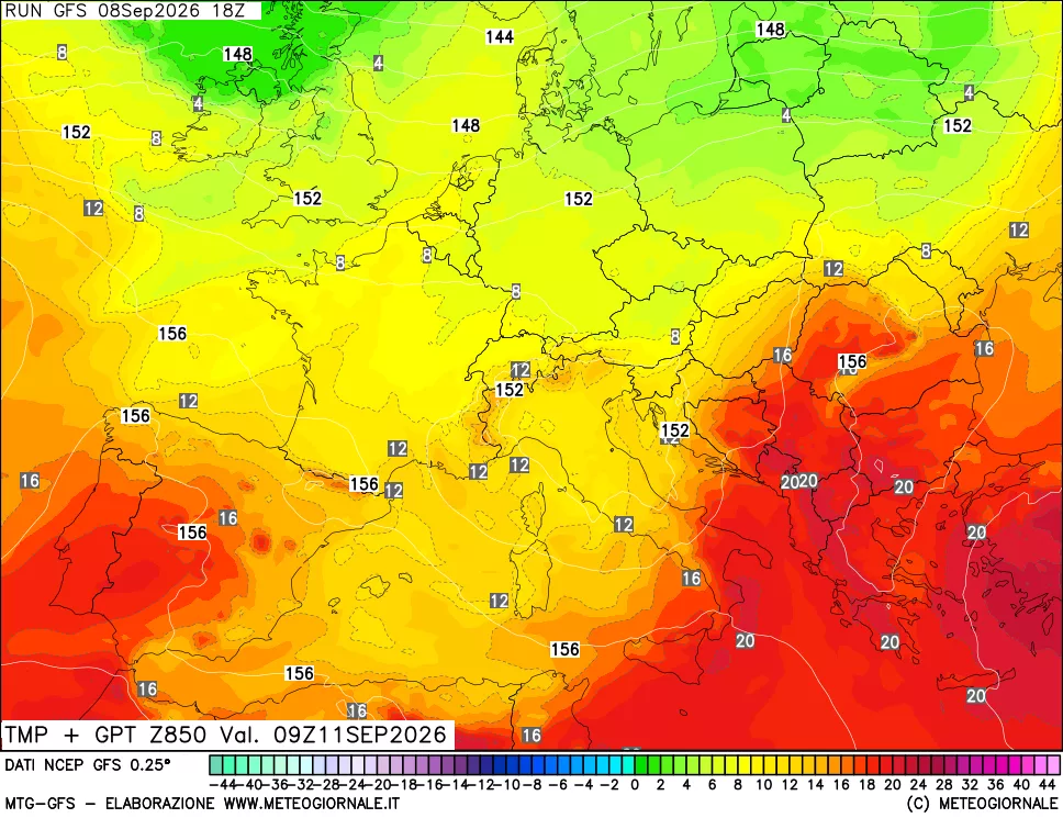 mappa 850 hPa Temp + GPT