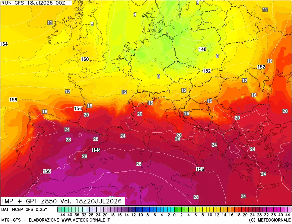 mappa 850 hPa Temp + GPT