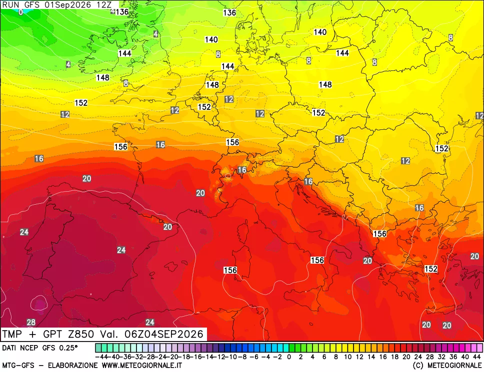 mappa 850 hPa Temp + GPT