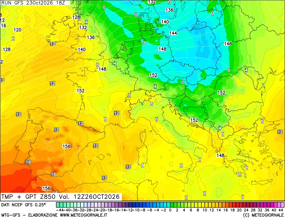 mappa 850 hPa Temp + GPT