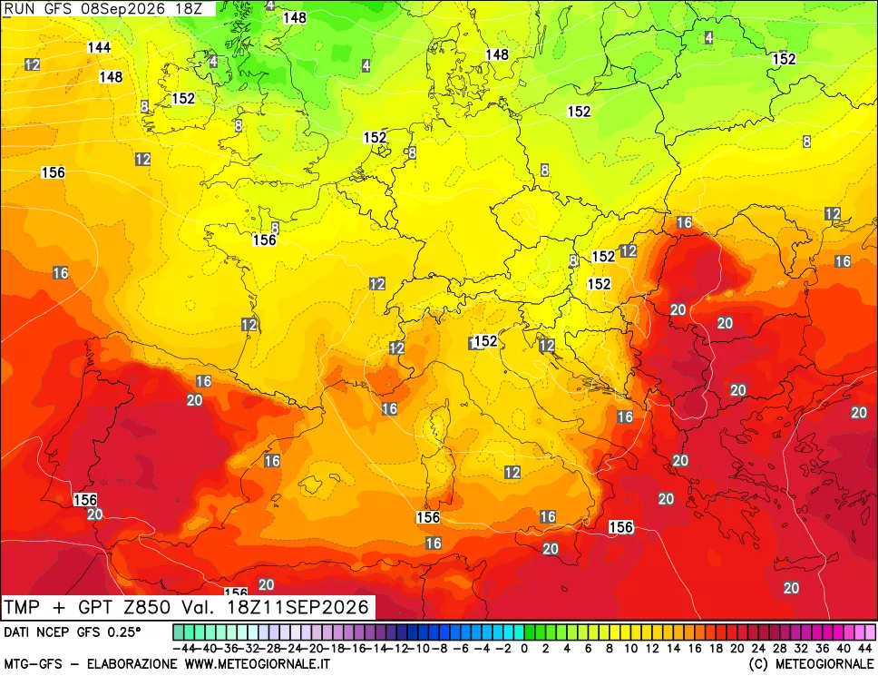 mappa 850 hPa Temp + GPT
