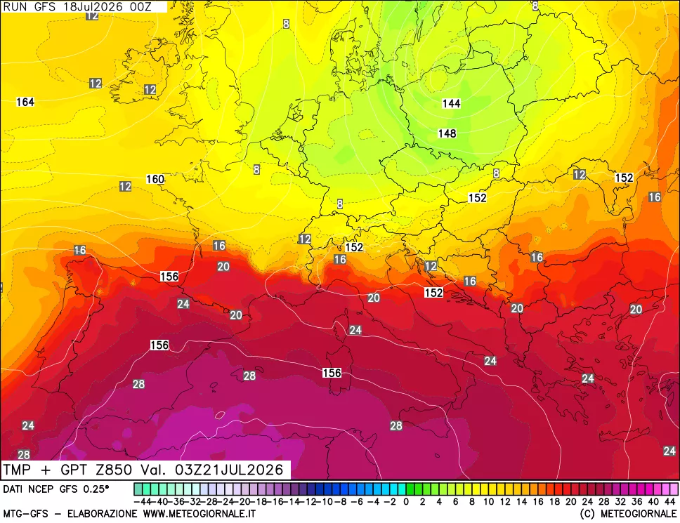mappa 850 hPa Temp + GPT