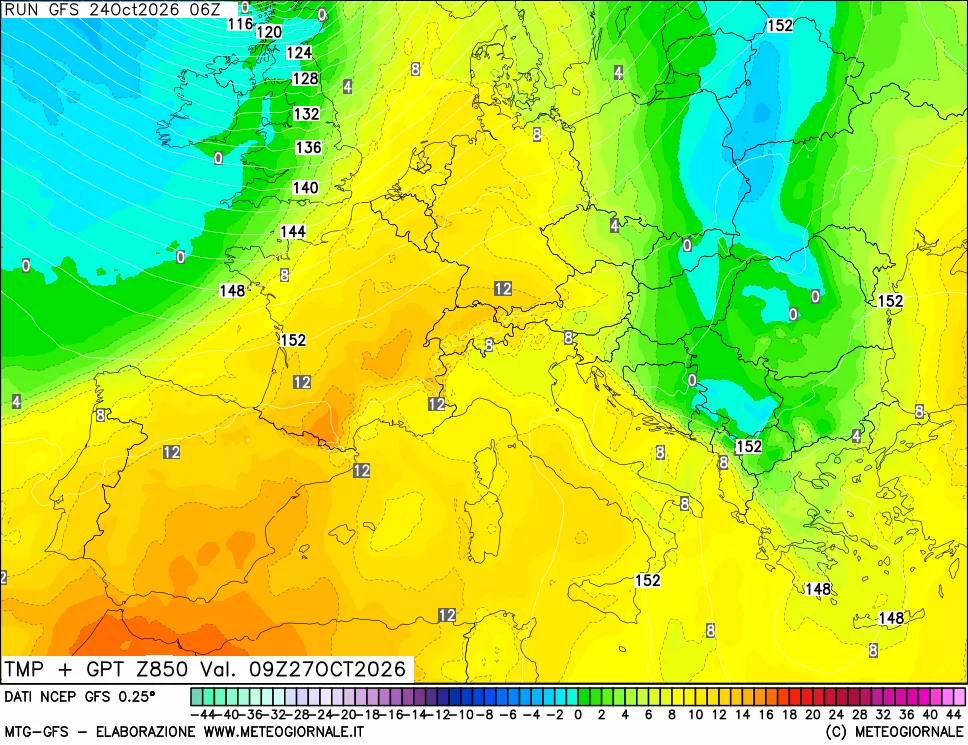 mappa 850 hPa Temp + GPT
