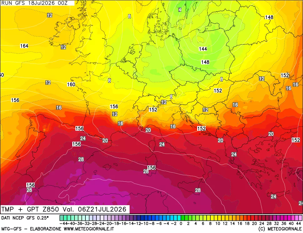 mappa 850 hPa Temp + GPT
