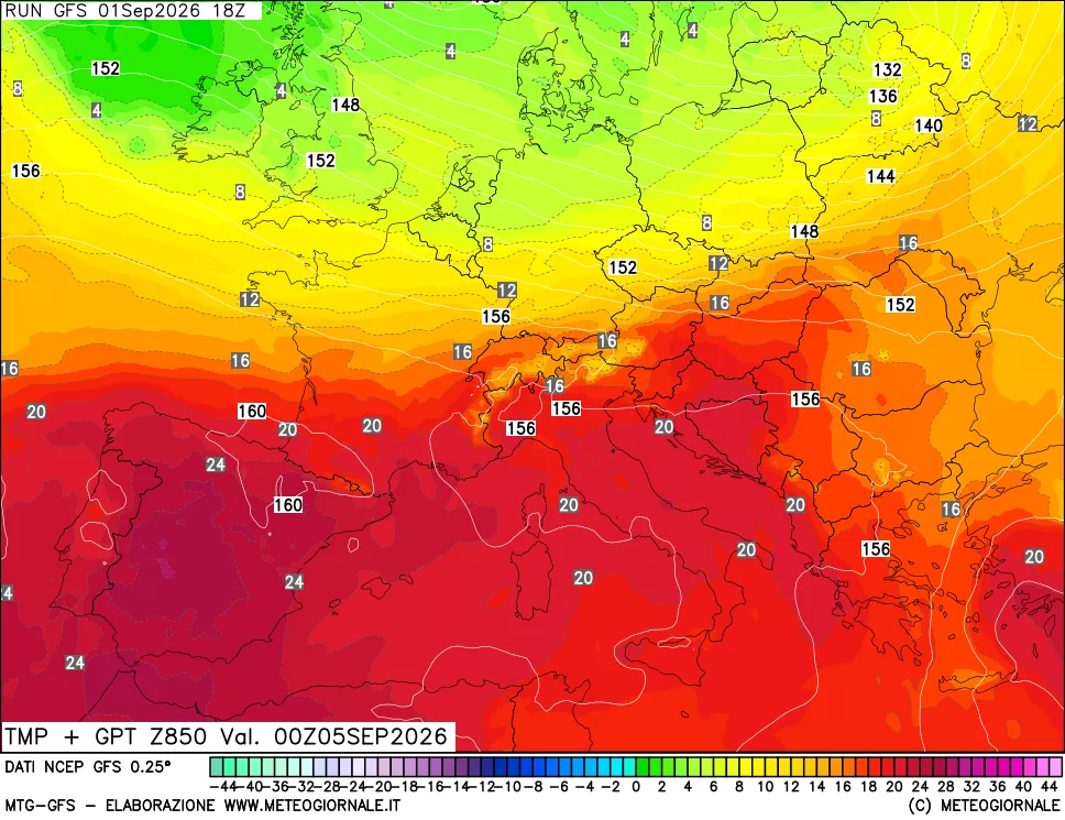 mappa 850 hPa Temp + GPT