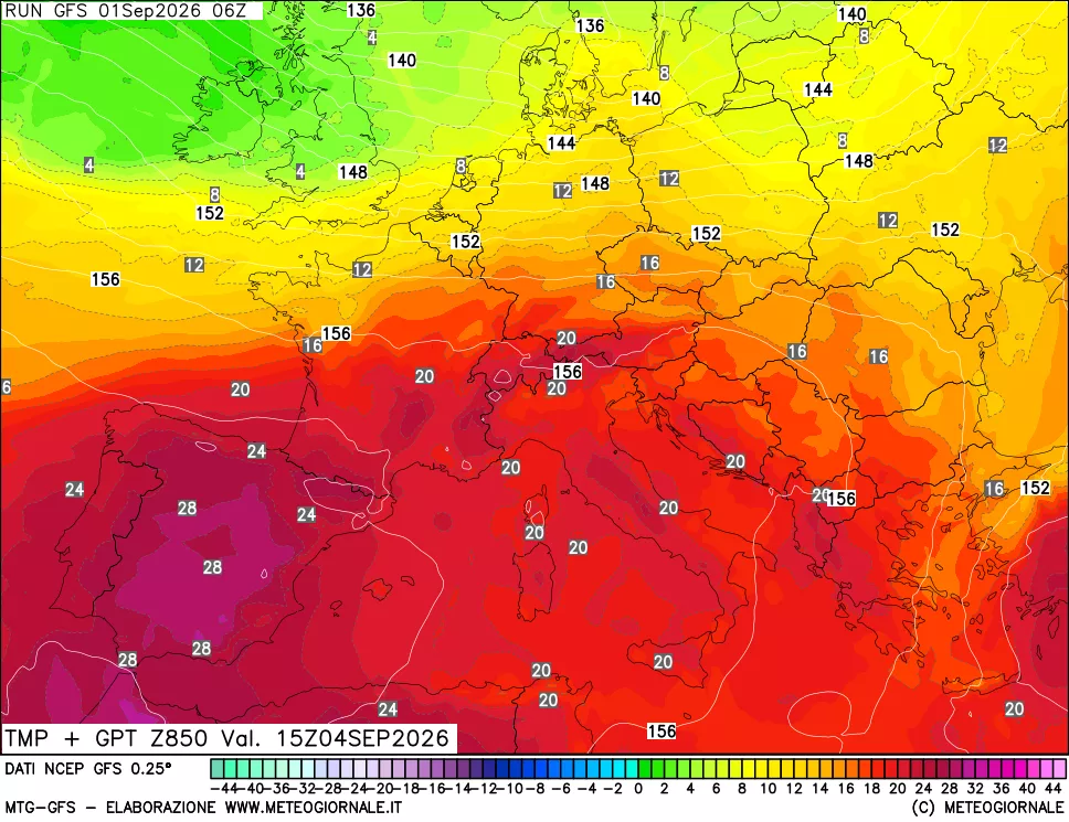 mappa 850 hPa Temp + GPT