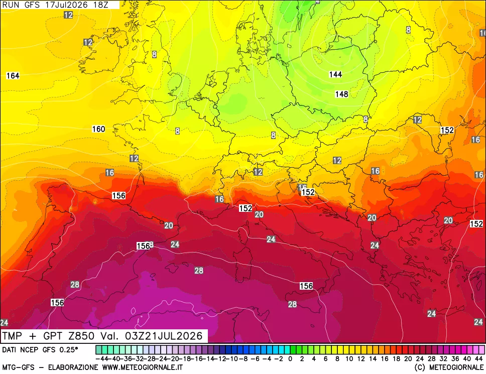 mappa 850 hPa Temp + GPT