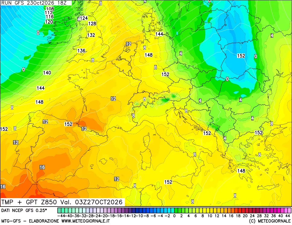 mappa 850 hPa Temp + GPT