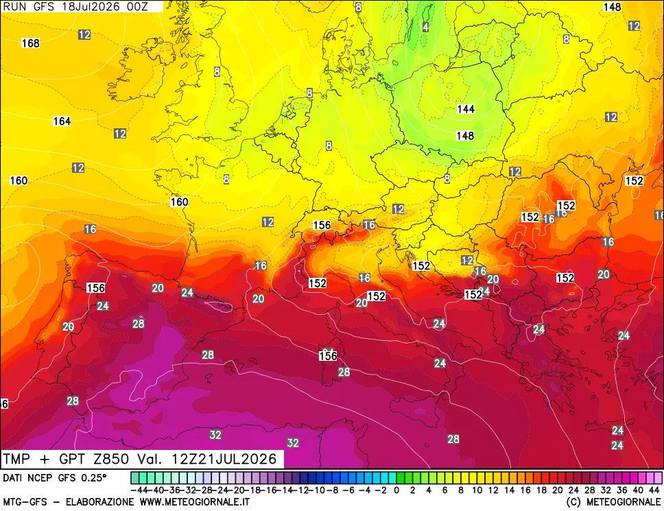mappa 850 hPa Temp + GPT