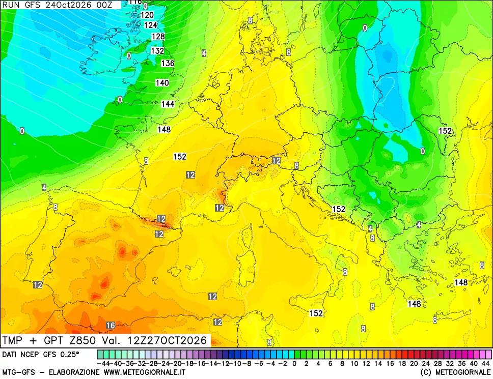 mappa 850 hPa Temp + GPT