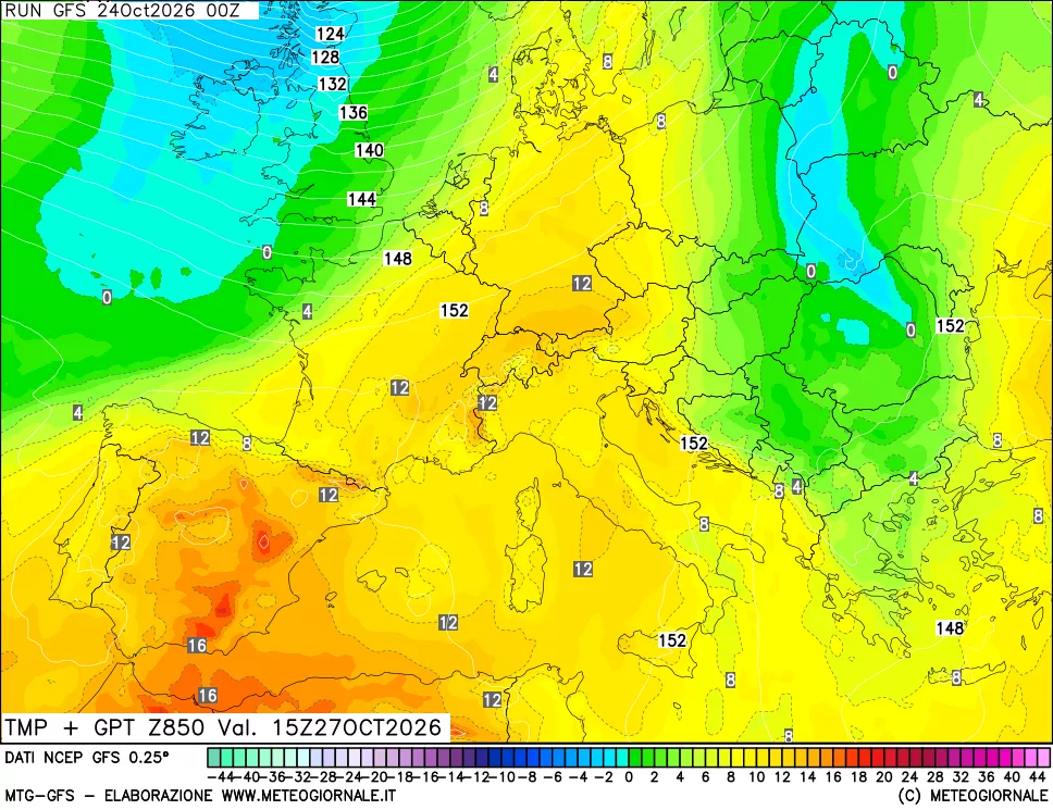mappa 850 hPa Temp + GPT