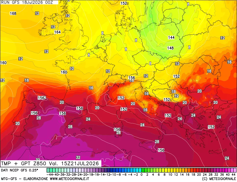 mappa 850 hPa Temp + GPT