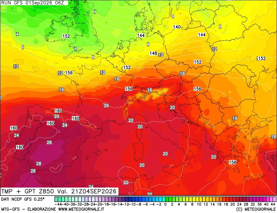 mappa 850 hPa Temp + GPT