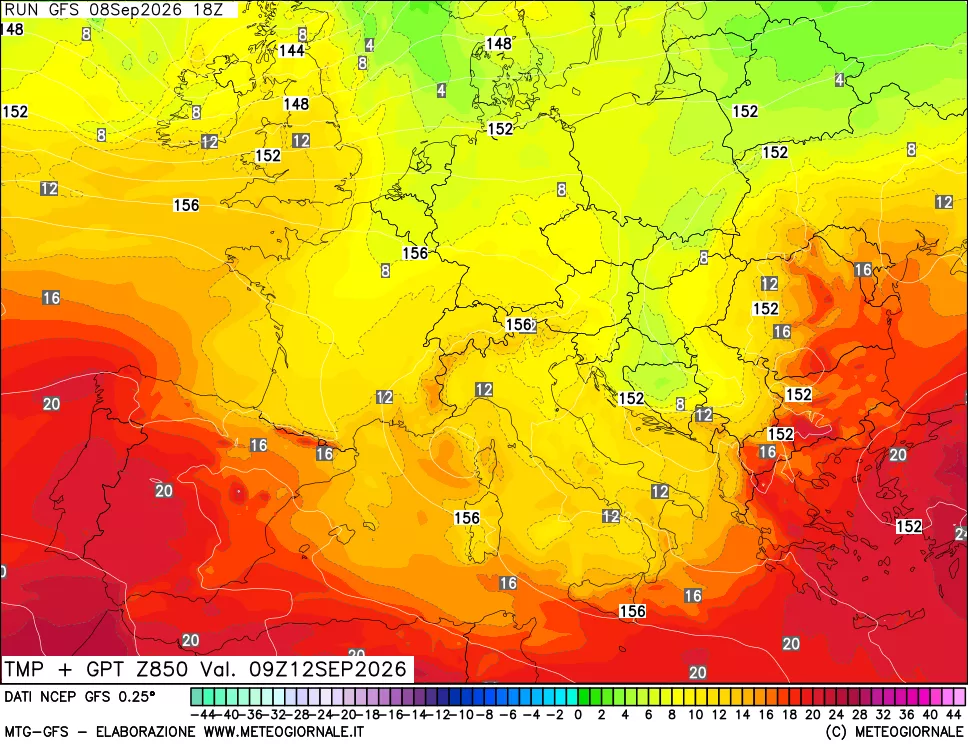 mappa 850 hPa Temp + GPT