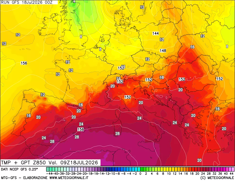 mappa 850 hPa Temp + GPT