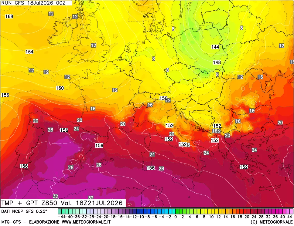 mappa 850 hPa Temp + GPT