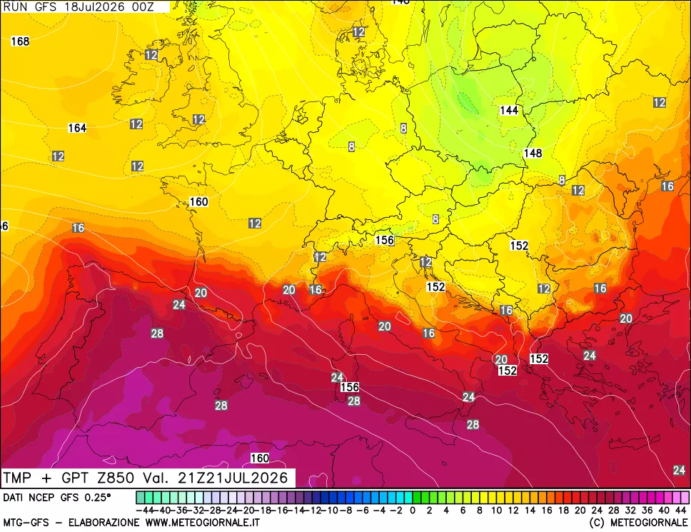 mappa 850 hPa Temp + GPT