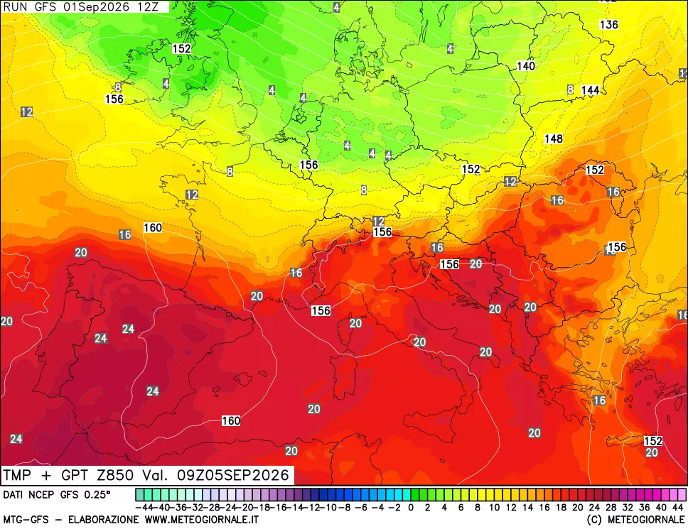 mappa 850 hPa Temp + GPT