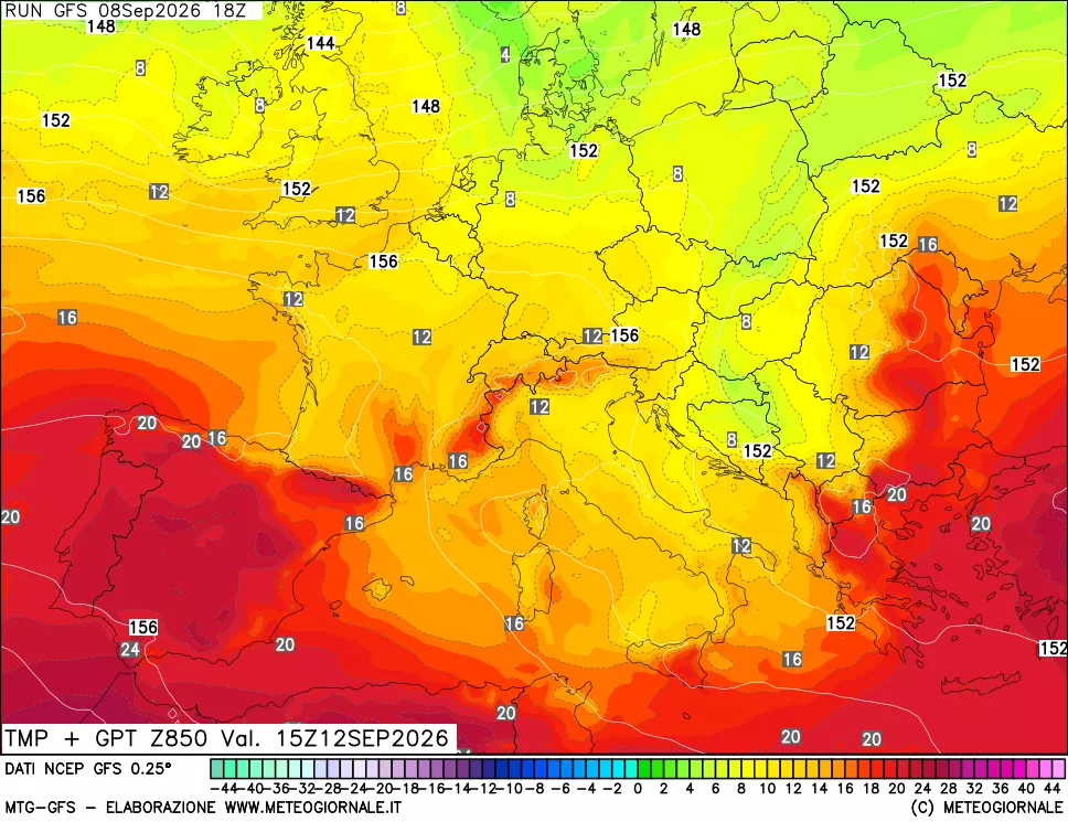 mappa 850 hPa Temp + GPT