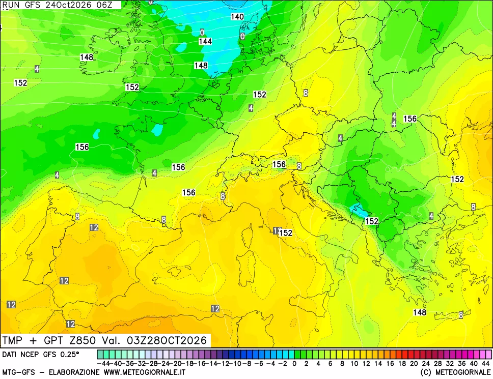 mappa 850 hPa Temp + GPT