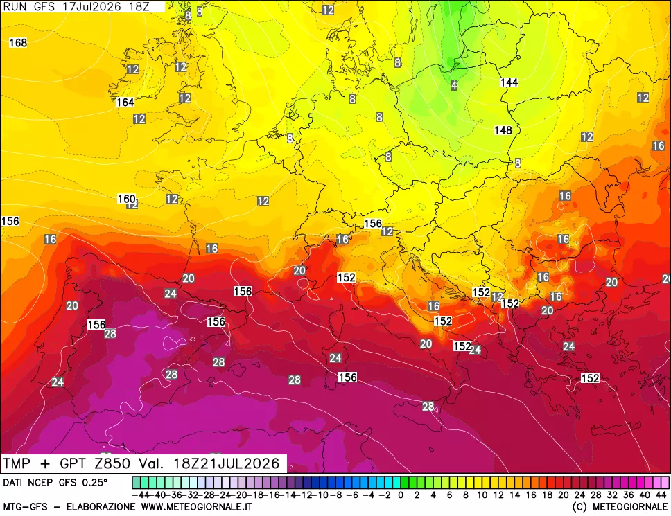 mappa 850 hPa Temp + GPT