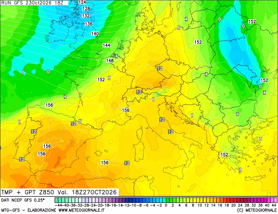 mappa 850 hPa Temp + GPT
