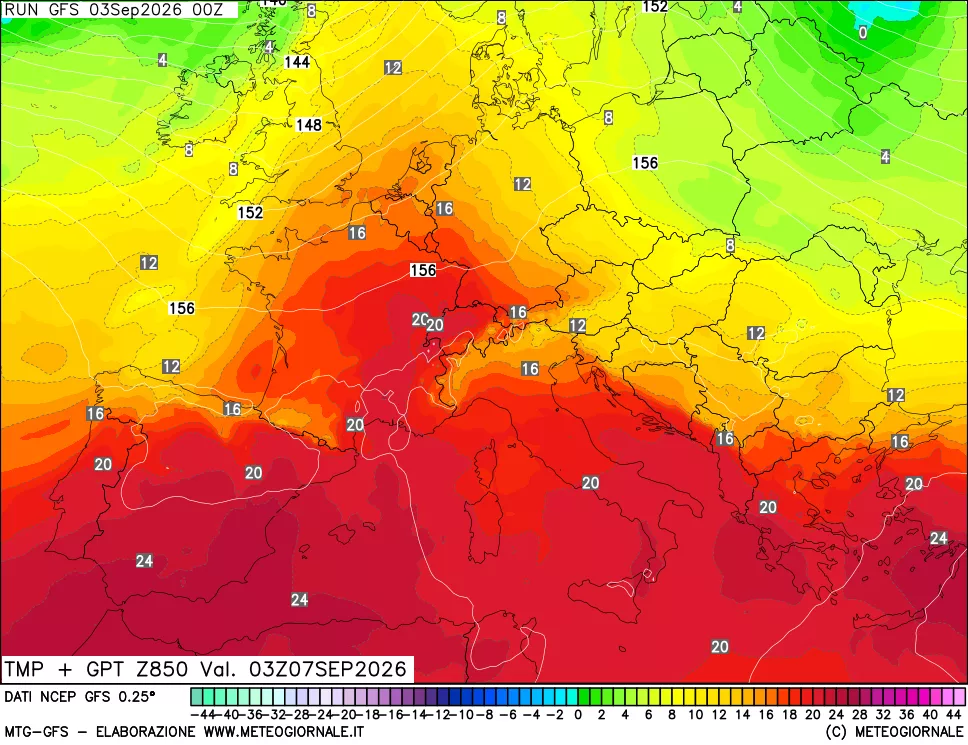 mappa 850 hPa Temp + GPT