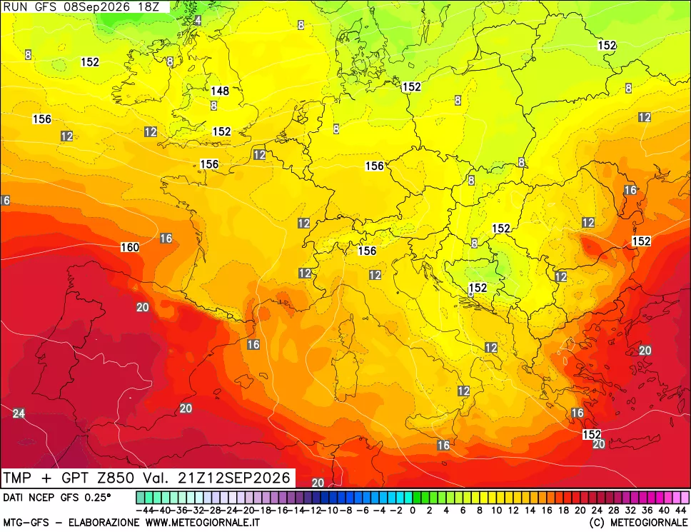 mappa 850 hPa Temp + GPT