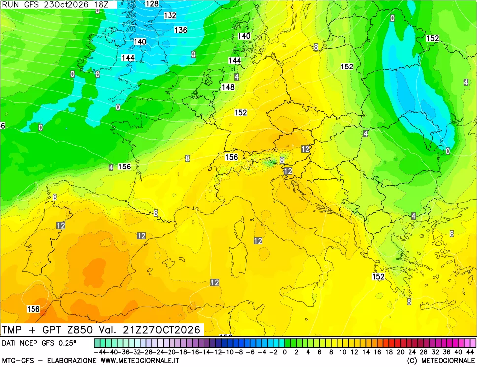 mappa 850 hPa Temp + GPT