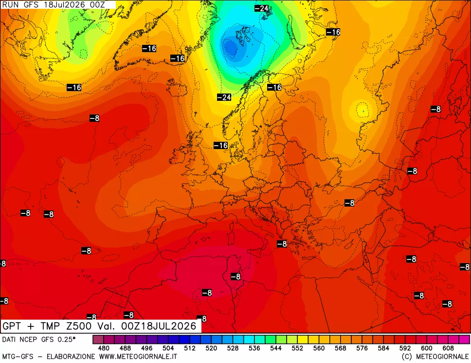 mappa 500 hPa GPT + Temp