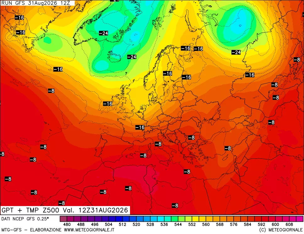 mappa 500 hPa GPT + Temp
