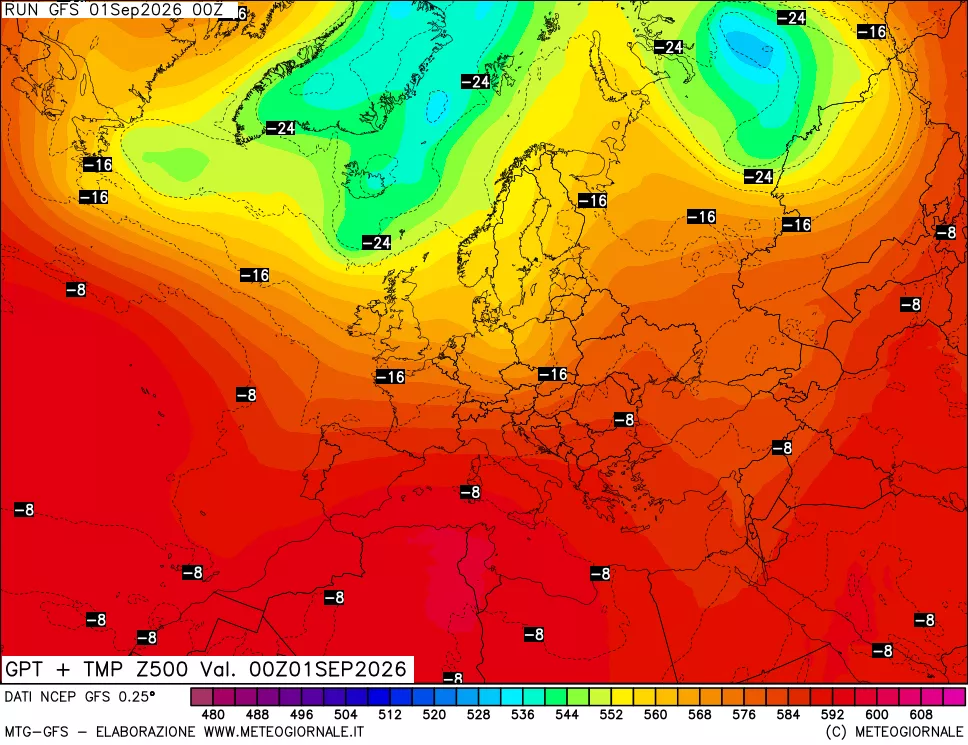 mappa 500 hPa GPT + Temp