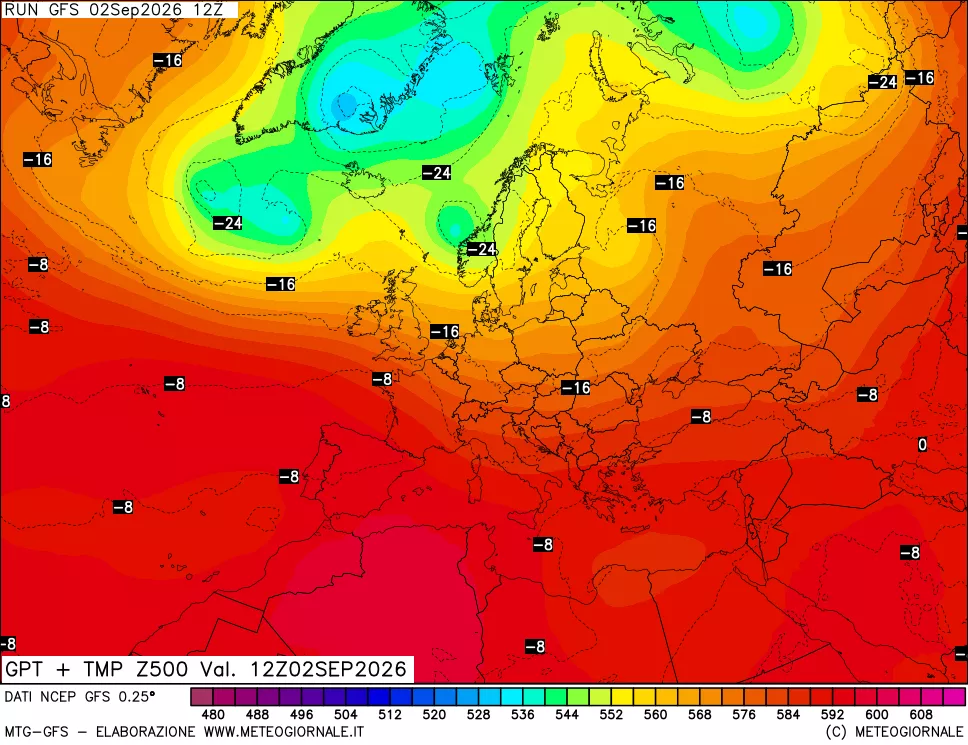 mappa 500 hPa GPT + Temp