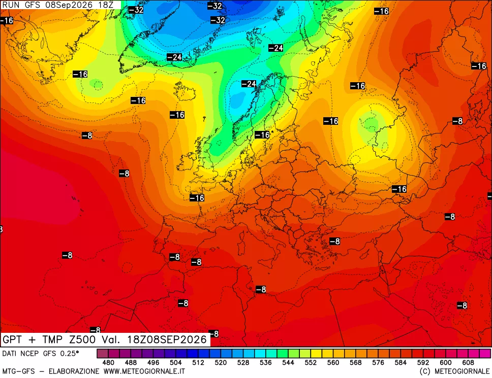 mappa 500 hPa GPT + Temp
