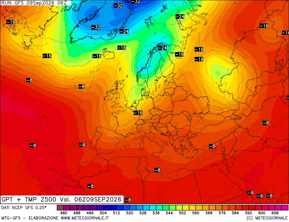 mappa 500 hPa GPT + Temp