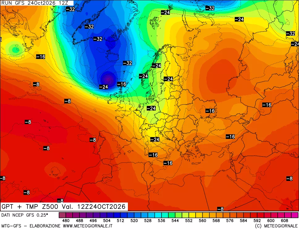 mappa 500 hPa GPT + Temp