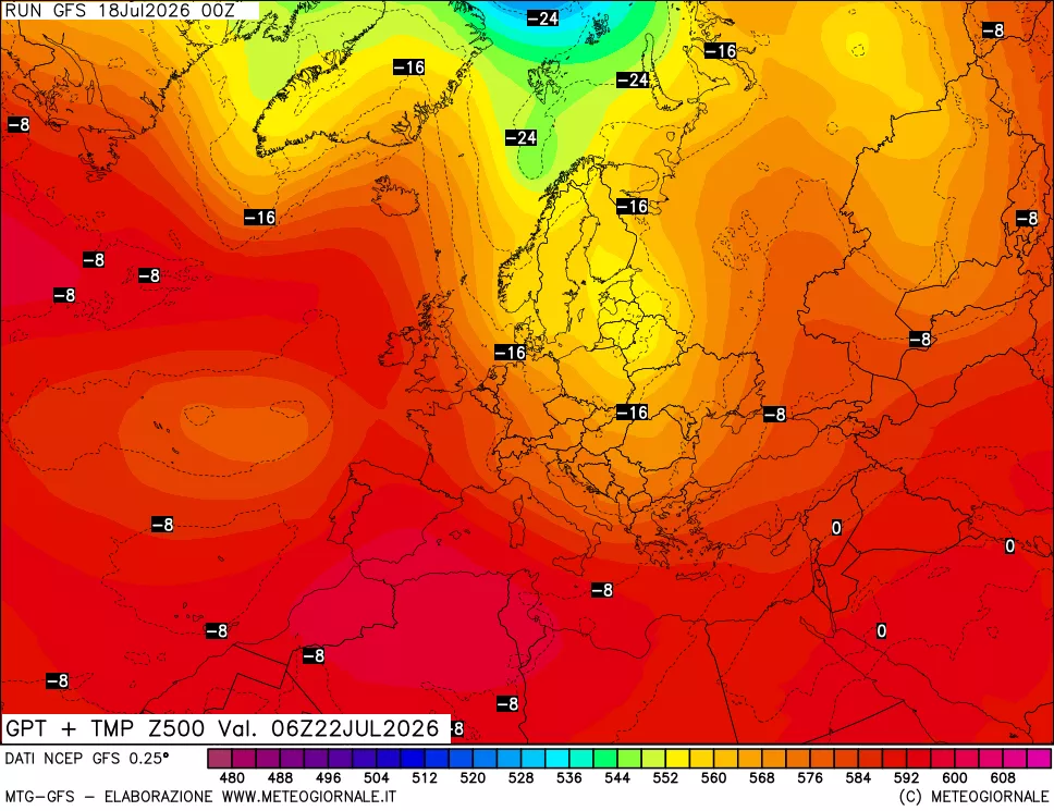 mappa 500 hPa GPT + Temp